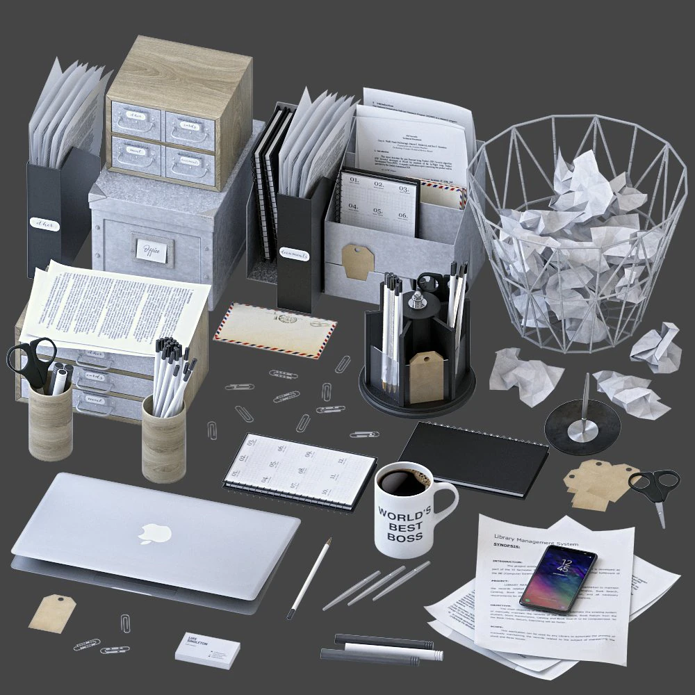 office supplies set 3D Model .c4d .max .obj .3ds .fbx .stl .blend