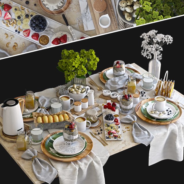 breakfast tableware 3D Модель .c4d .max .obj .3ds .fbx .stl .blend 