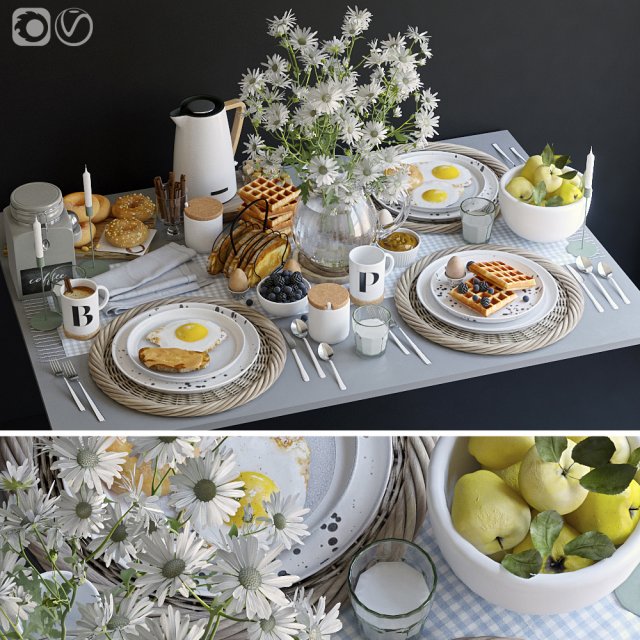 breakfast tableware 3D मॉडल .c4d .max .obj .3ds .fbx .stl .blend 