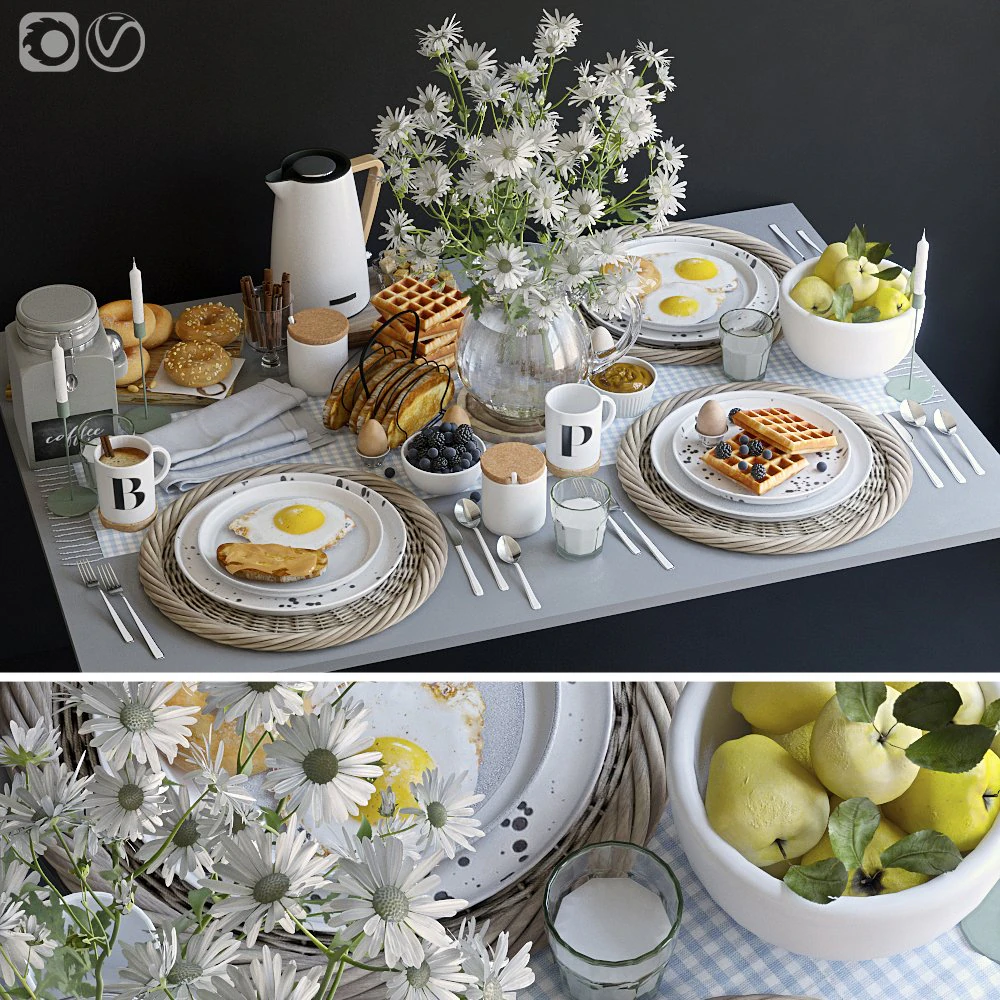 breakfast tableware 3D Model .c4d .max .obj .3ds .fbx .stl .blend 