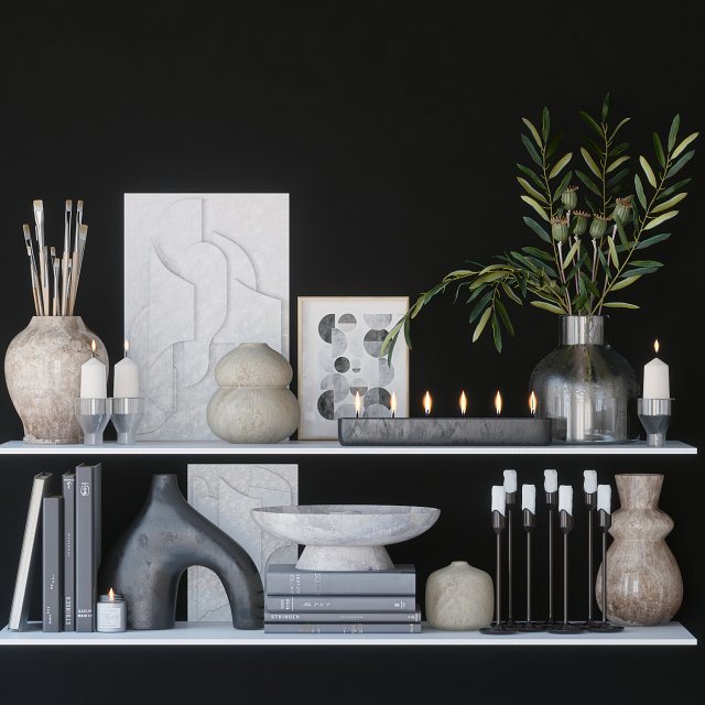 shelves with decor 3D Model .c4d .max .obj .3ds .fbx .stl .blend 