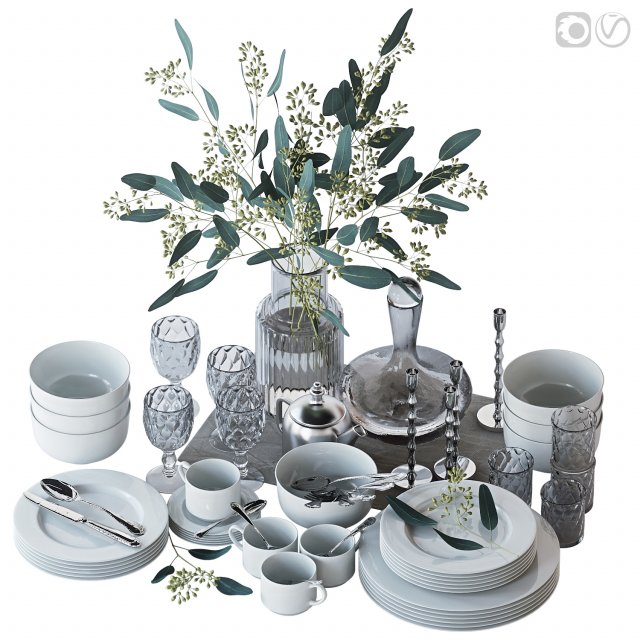 set of dishes 3D Model .c4d .max .obj .3ds .fbx .stl .blend
