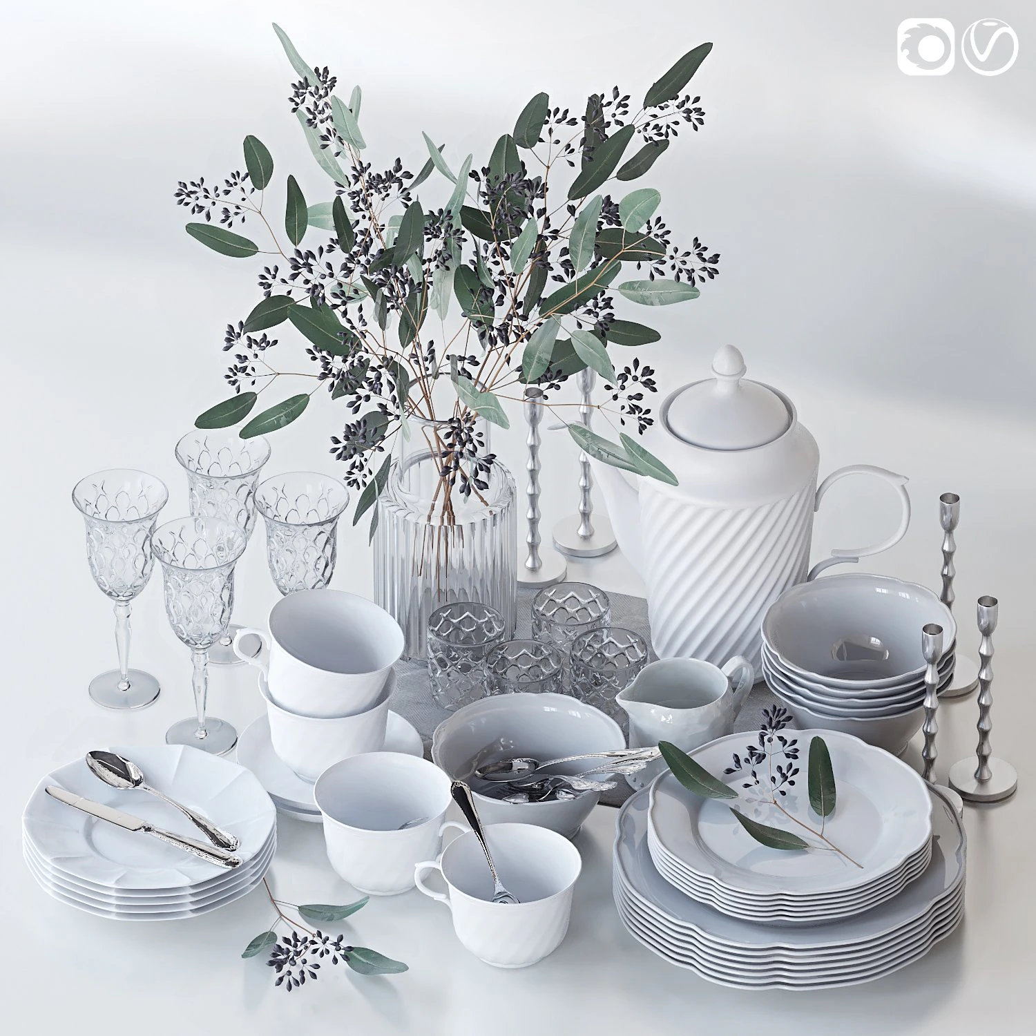 Set of dishes 3D Model .c4d .max .obj .3ds .fbx .stl .blend 