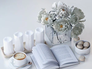 Decorative set with peonies 3D Model