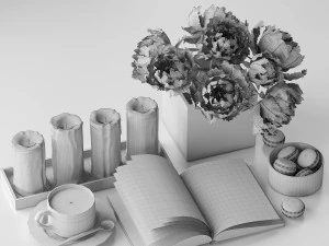 Decorative set with peonies 3D Model