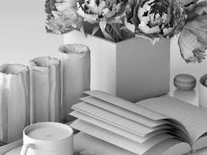 Decorative set with peonies 3D Model