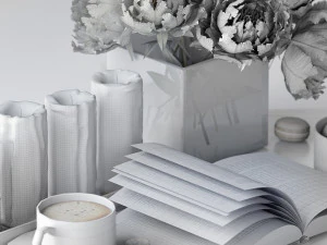 Decorative set with peonies 3D Model