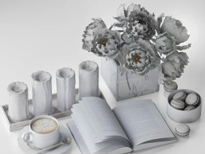 Decorative set with peonies 3D Model
