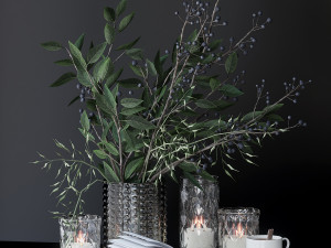 Decorative set with green branches 3Dモデル