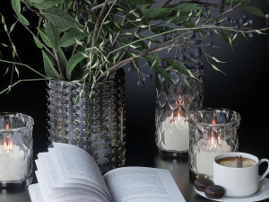Decorative set with green branches Modello 3D