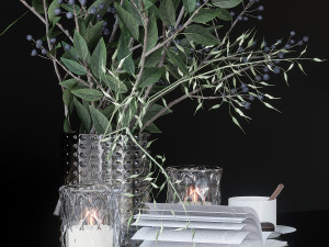 Decorative set with green branches Modello 3D