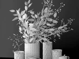 Decorative set with green branches 3D Model