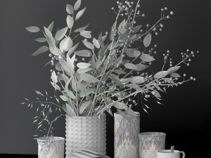 Decorative set with green branches Modello 3D