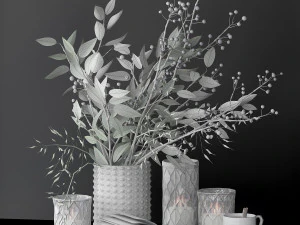 Decorative set with green branches 3D Model