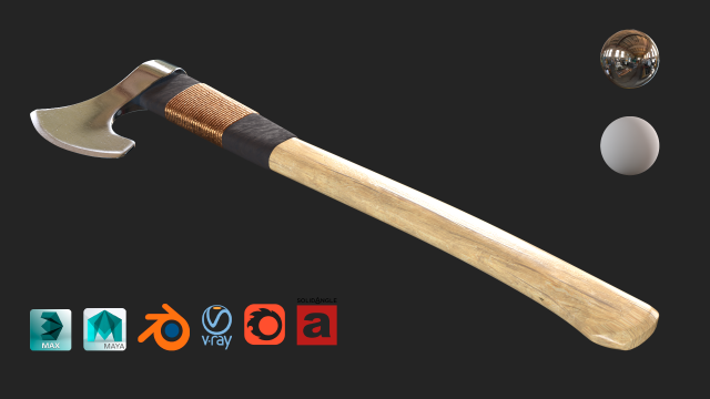axe one handed Modello 3D .c4d .max .obj .3ds .fbx .stl .blend 