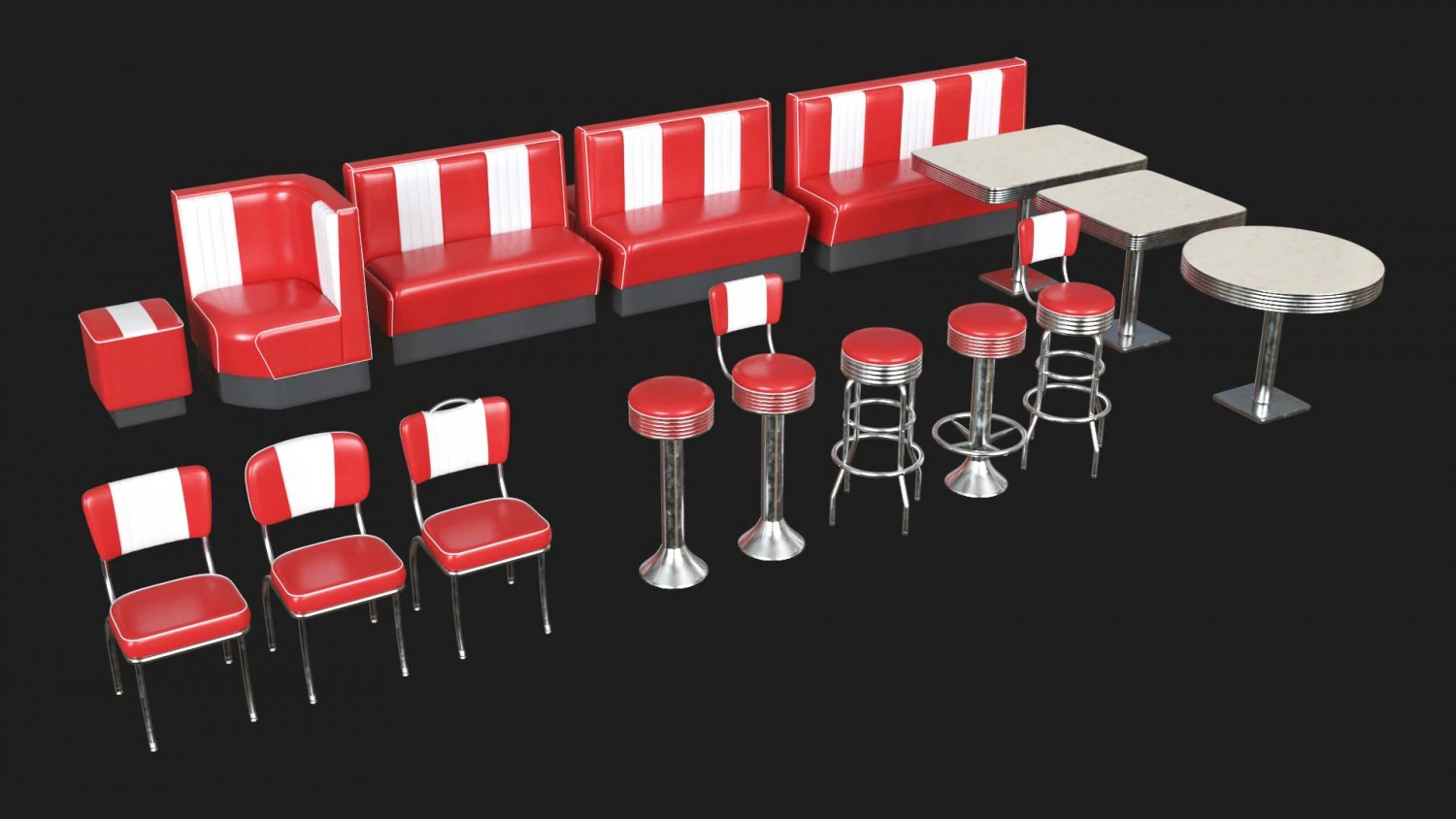Retro Diner 50s bundle 3D 3D Model .c4d .max .obj .3ds .fbx .stl .blend 