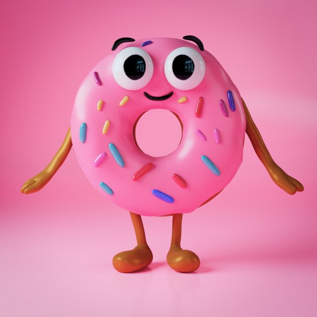 Cartoon Donut 3D Model .c4d .max .obj .3ds .fbx .stl .blend 
