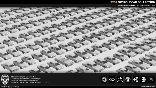 225 low poly car collection Model 3D .c4d .max .obj .3ds .fbx .stl .blend 