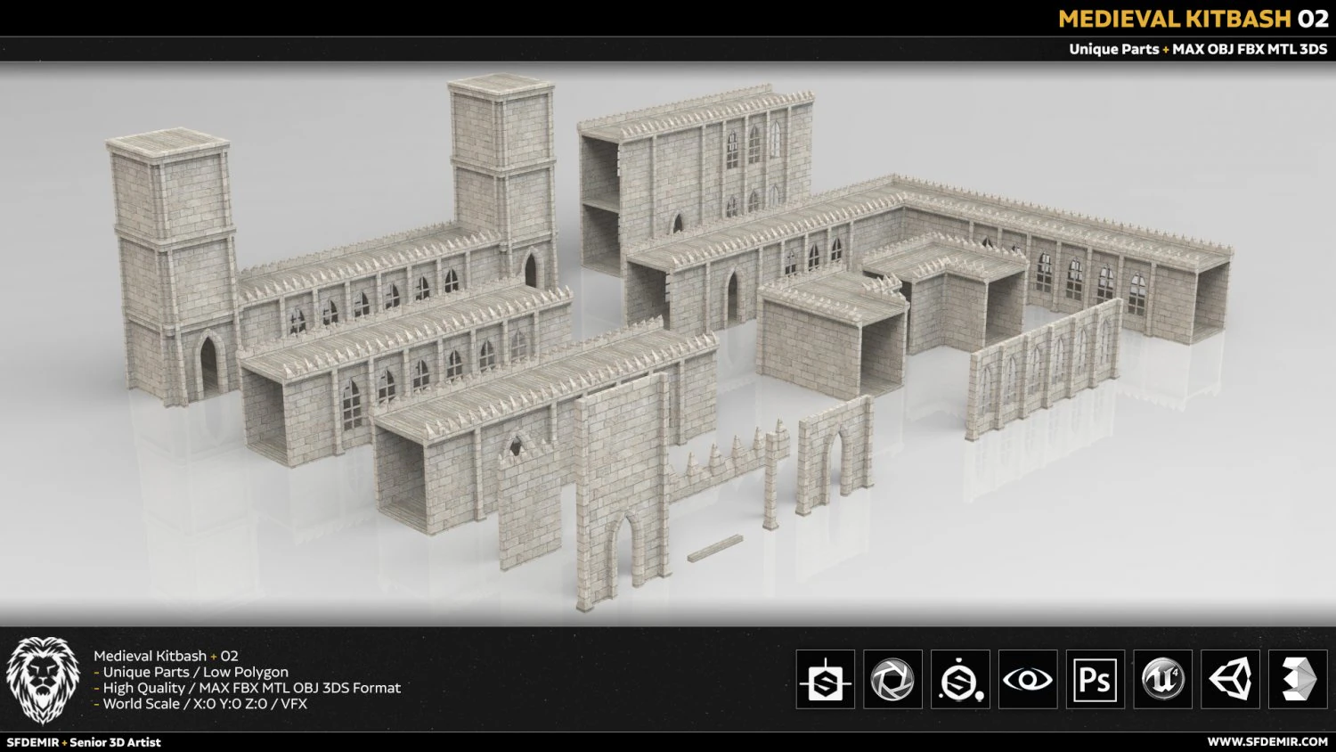 medieval kitbash 02 3D Model .c4d .max .obj .3ds .fbx .stl .blend 