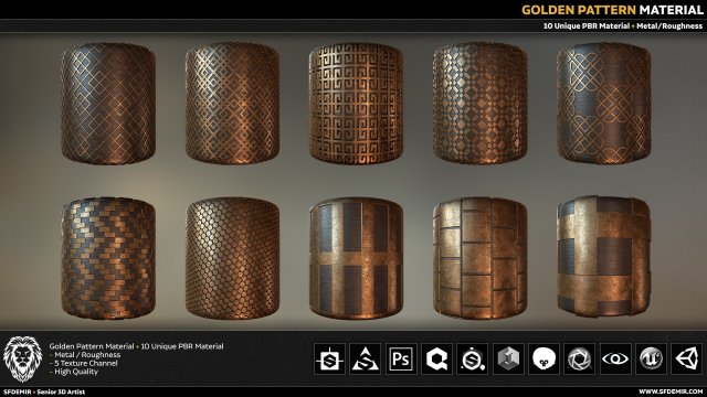 10 pbr golden pattern material CG Textures .c4d .max .obj .3ds .fbx .stl .blend 