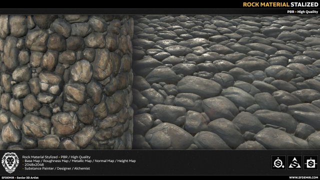 pbr rock material stylized CG 텍스쳐 .c4d .max .obj .3ds .fbx .stl .blend 