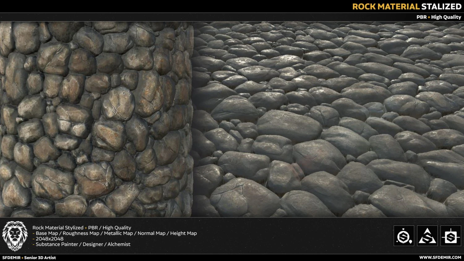pbr rock material stylized CG Textures .c4d .max .obj .3ds .fbx .stl .blend 