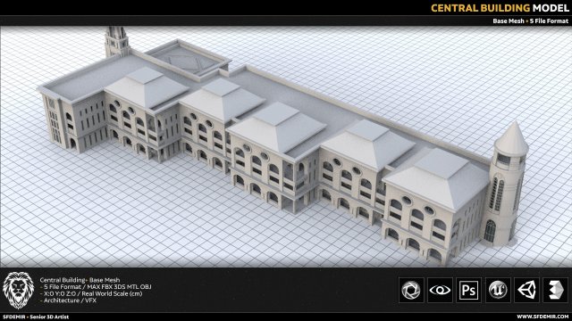 central building Modello 3D .c4d .max .obj .3ds .fbx .stl .blend 