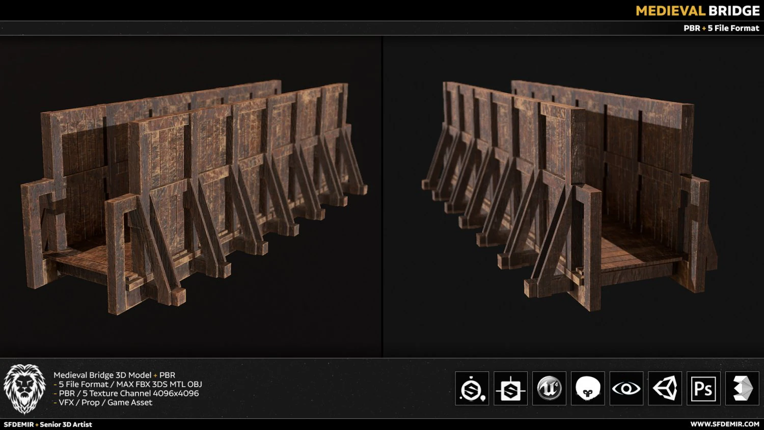 medieval bridge pbr 3D Model .c4d .max .obj .3ds .fbx .stl .blend 