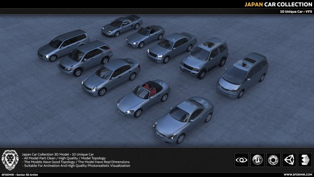 japan car collection 3D Model .c4d .max .obj .3ds .fbx .stl .blend