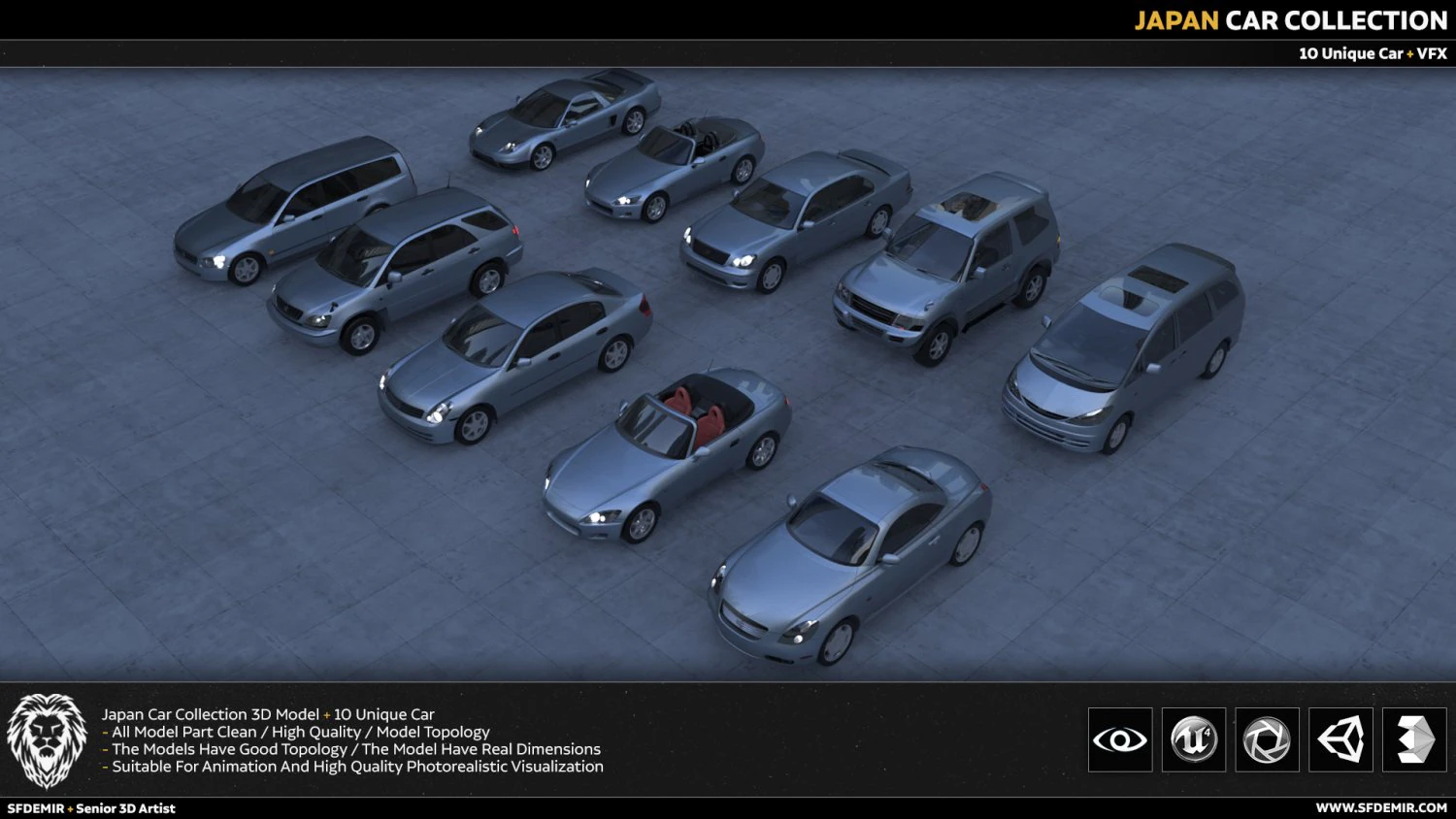 japan car collection 3D Model .c4d .max .obj .3ds .fbx .stl .blend 
