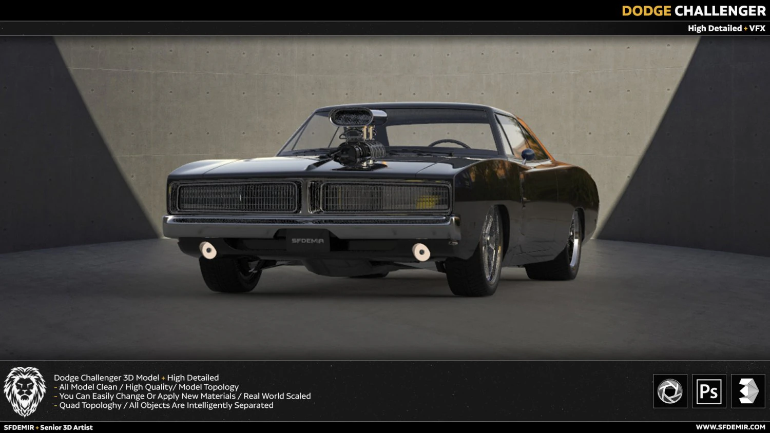 dodge challenger 3D Model .c4d .max .obj .3ds .fbx .stl .blend 