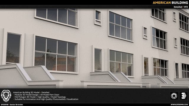ameriacn building 3D Модель .c4d .max .obj .3ds .fbx .stl .blend