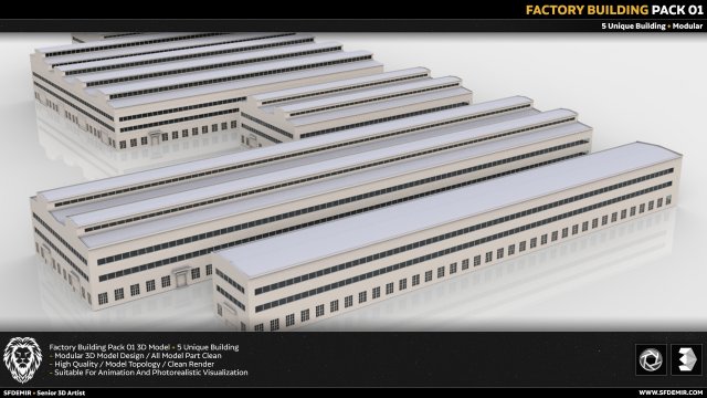 factory building kitbash 3D Model .c4d .max .obj .3ds .fbx .stl .blend 