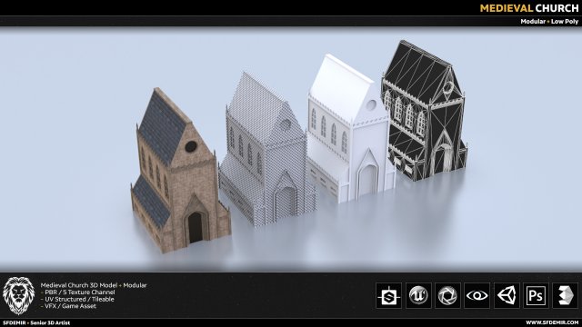 medieval church 3D Model .c4d .max .obj .3ds .fbx .stl .blend 