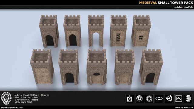 medieval small tower pack 3D Модель .c4d .max .obj .3ds .fbx .stl .blend 