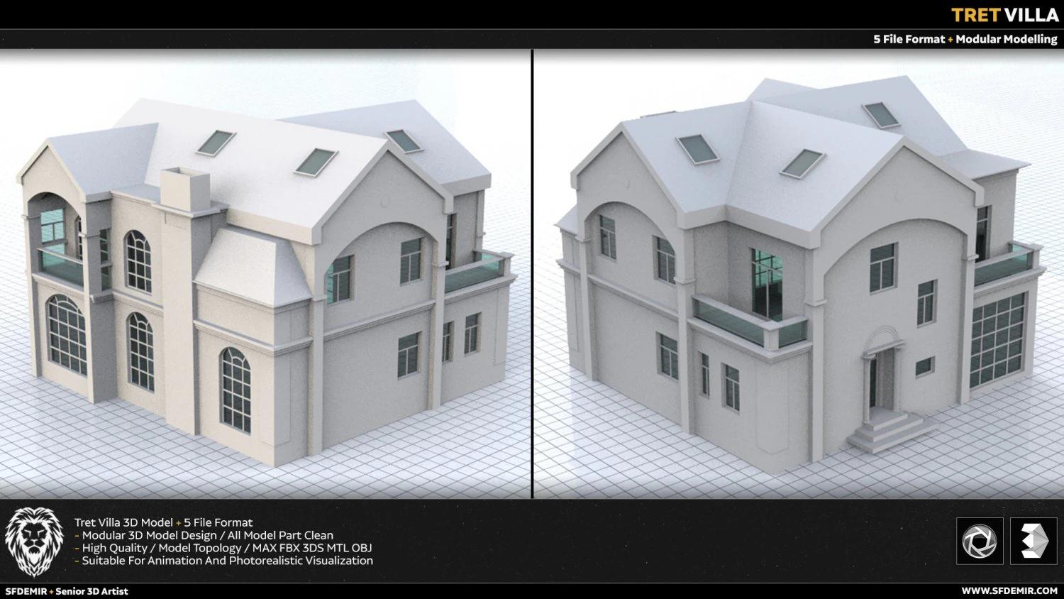 tret villa building 3D Model .c4d .max .obj .3ds .fbx .stl .blend 