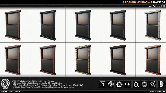 sfdemir windows pack 01 3D Модель .c4d .max .obj .3ds .fbx .stl .blend 