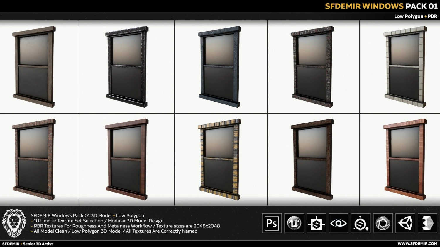 sfdemir windows pack 01 3D Model .c4d .max .obj .3ds .fbx .stl .blend