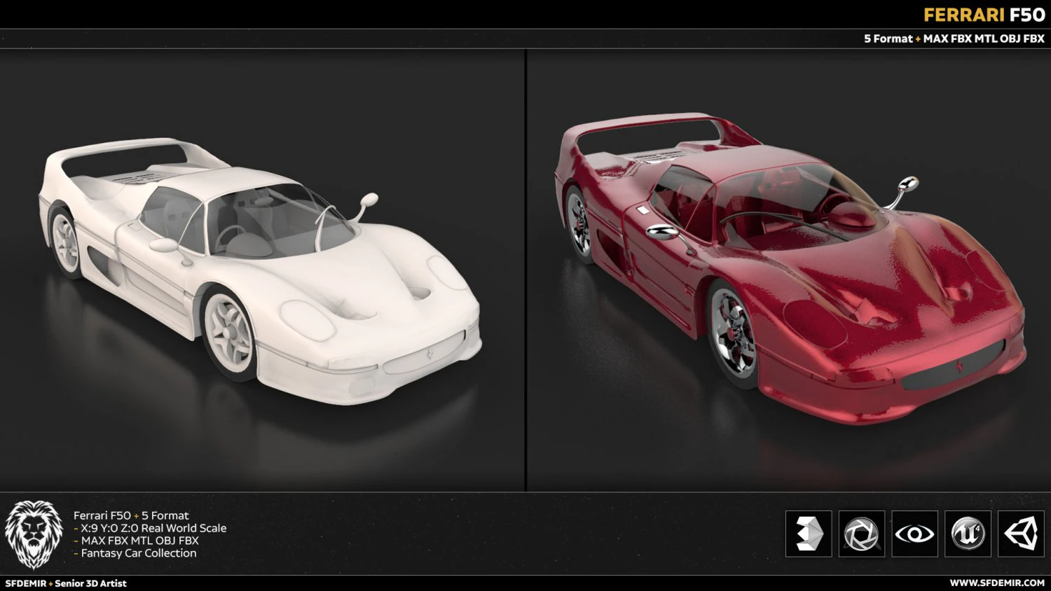 ferrari f50 3D Model .c4d .max .obj .3ds .fbx .stl .blend