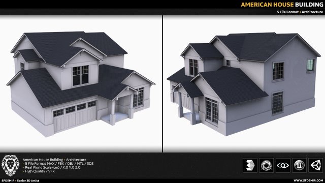 american house building 3D Model .c4d .max .obj .3ds .fbx .stl .blend 