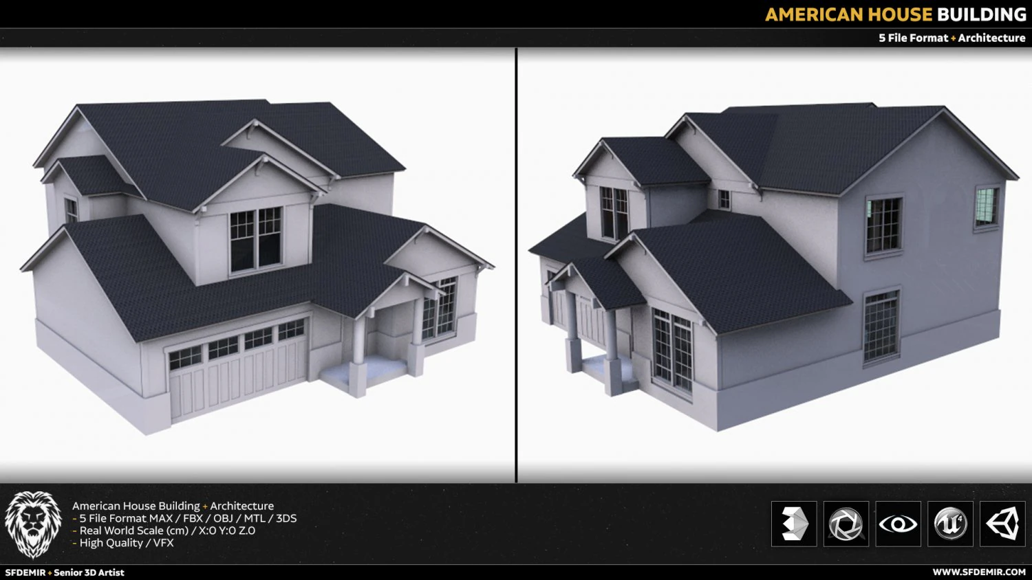 american house building 3D Model .c4d .max .obj .3ds .fbx .stl .blend 