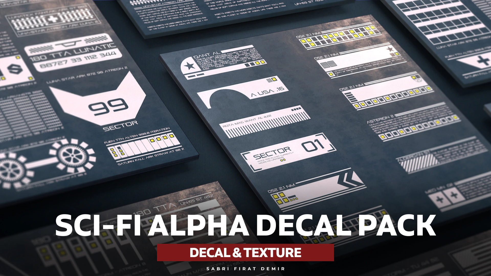 Sfdemir sci-fi decal pack 01 3D Model .c4d .max .obj .3ds .fbx .stl .blend 