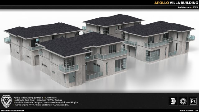 apollo villa building 3D मॉडल .c4d .max .obj .3ds .fbx .stl .blend 
