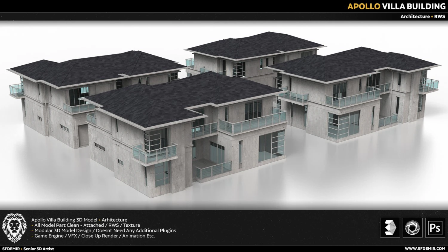 apollo villa building 3D Model .c4d .max .obj .3ds .fbx .stl .blend