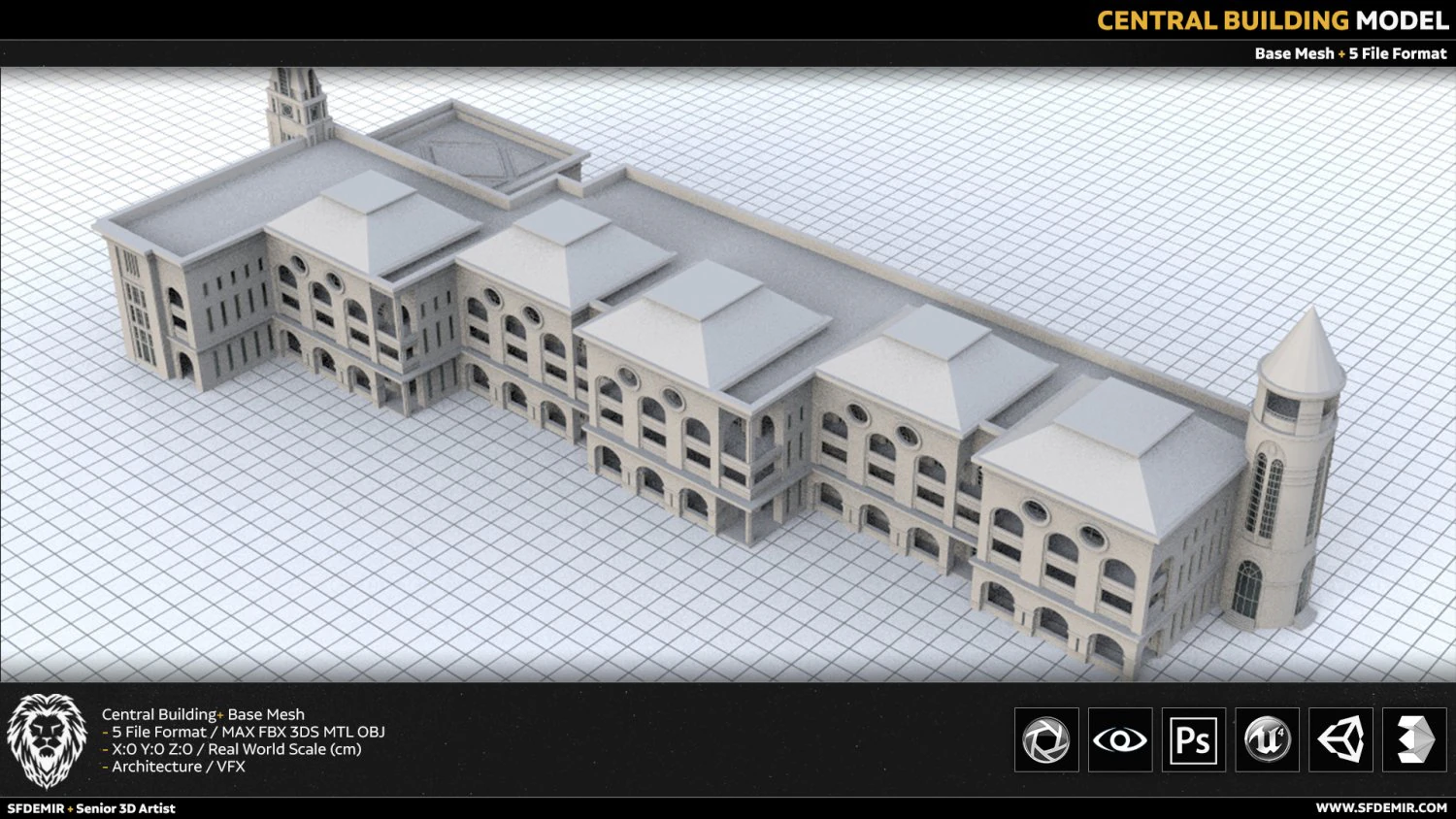central building 3D Model .c4d .max .obj .3ds .fbx .stl .blend 
