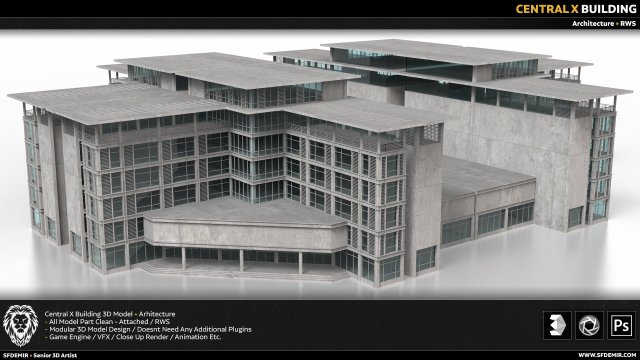 central x building 3Dモデル .c4d .max .obj .3ds .fbx .stl .blend 