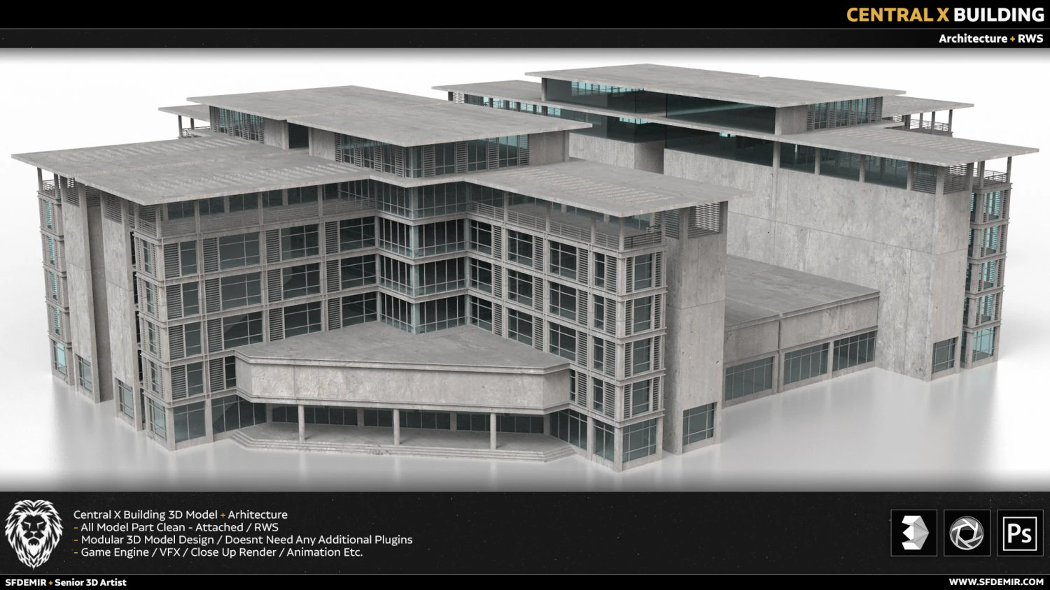 central x building 3D Model .c4d .max .obj .3ds .fbx .stl .blend 