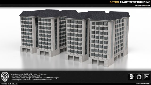detro apartment building 3D Модель .c4d .max .obj .3ds .fbx .stl .blend 