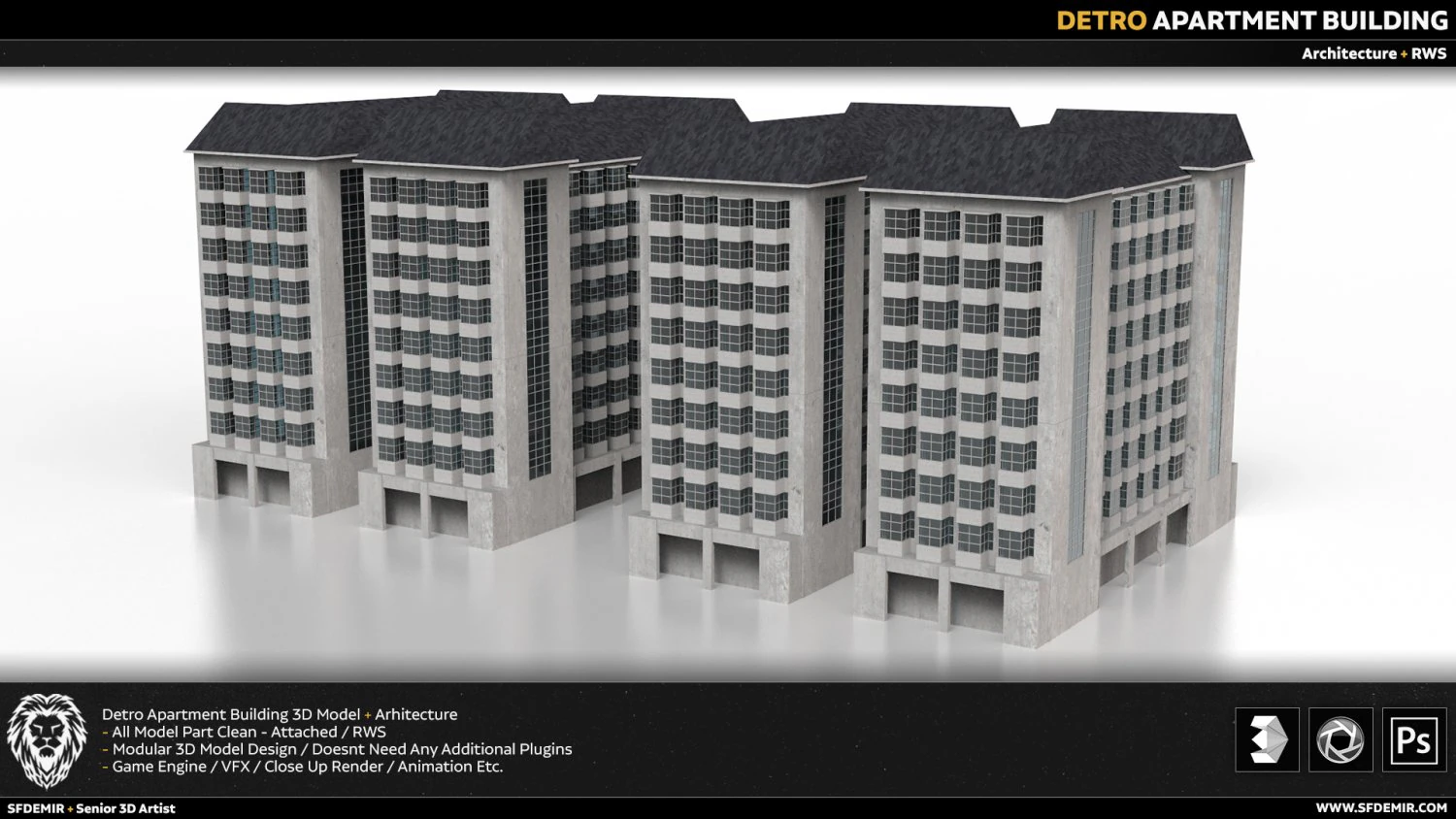 detro apartment building 3D Model .c4d .max .obj .3ds .fbx .stl .blend 