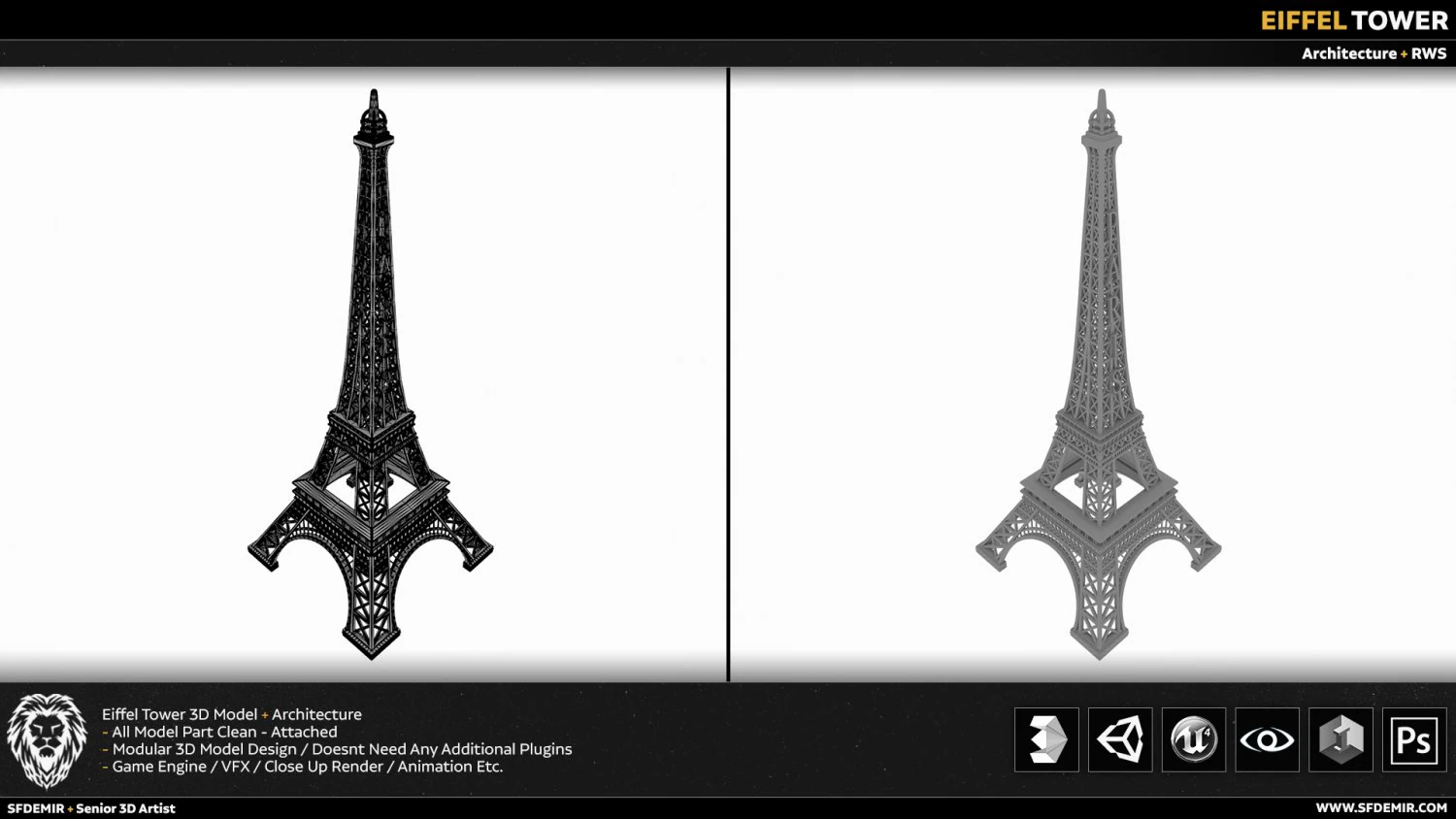 eiffel tower 3D Model .c4d .max .obj .3ds .fbx .stl .blend 